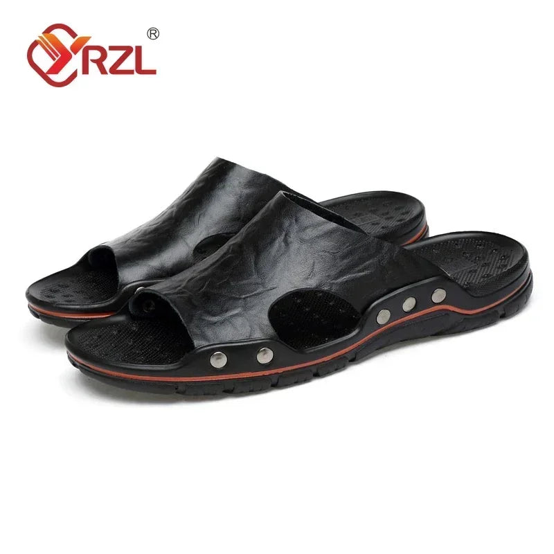 Sandales Homme Été – Slides EVA Ultra-Légères, Tige PU, Style Classique | Noir ou Marron Jaune