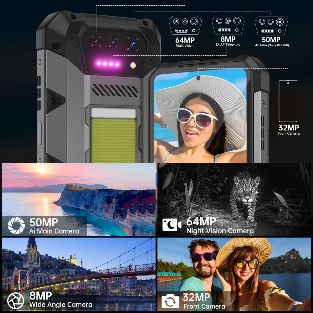 8849 Hike – Smartphone Rugged 23800mAh | 24Go RAM + 512Go | Torche 1200 Lumens | Android 14