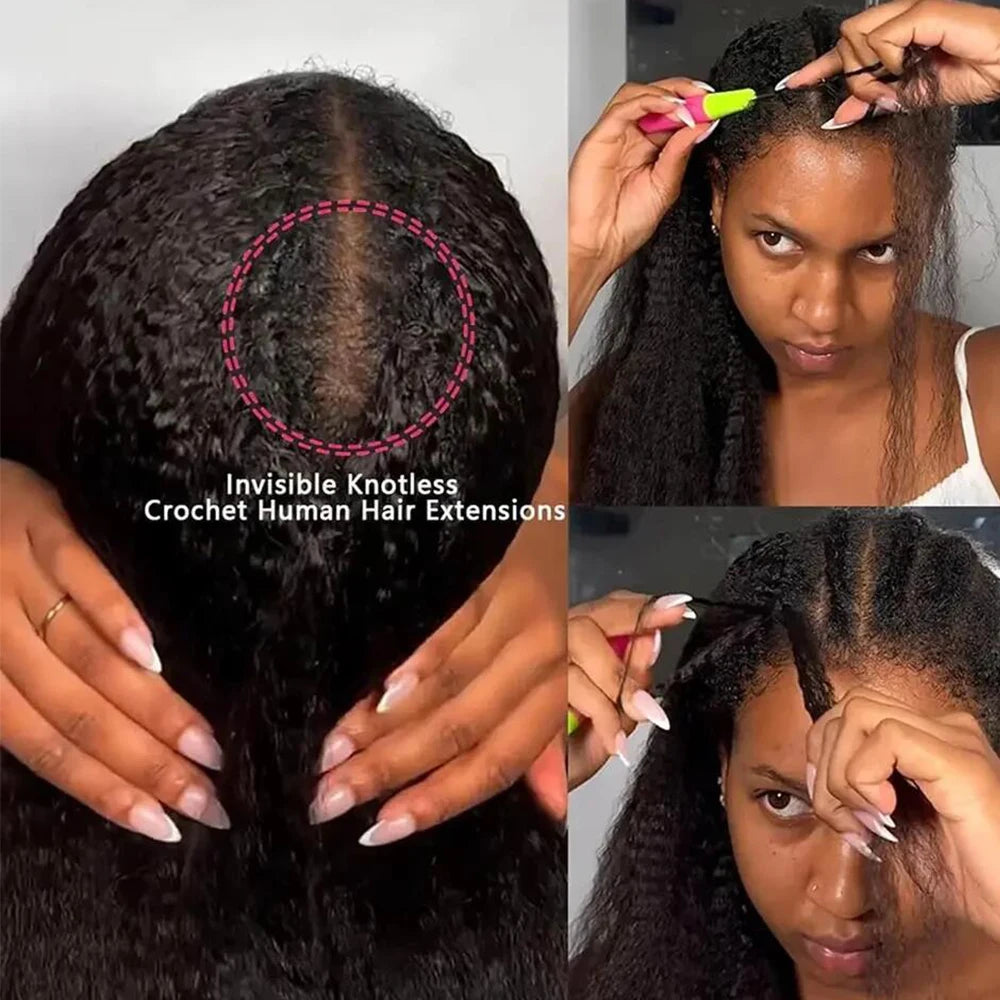 Extensions Crochet Kinky Straight Cheveux Humains Birmans Remy Hair Pré-Séparées Knotless 16-26 Pouces – CLEVI Paris