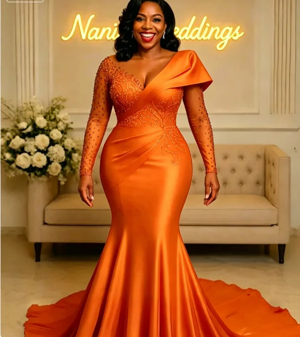 Robe de soirée sirène perles et cristaux – CLEVI Paris