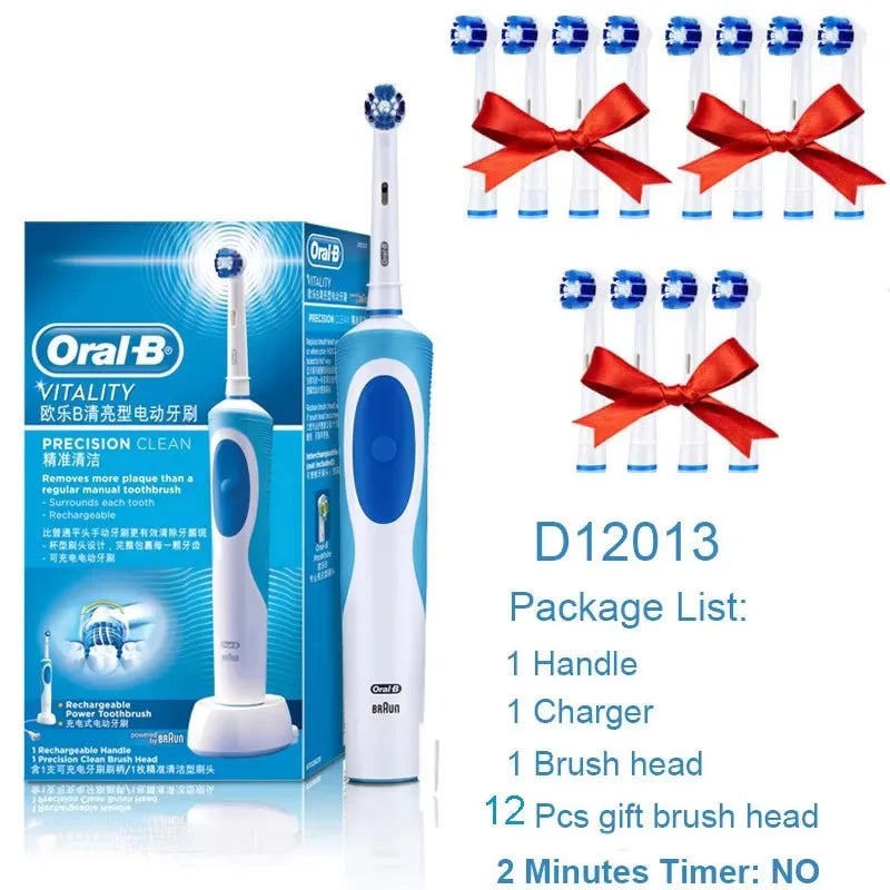 Brosse à Dents Électrique Oral-B Vitality D12 – Rotation 3D, Têtes FlexiSoft, IPX7, 7 Jours d'Autonomie – Têtes Offertes