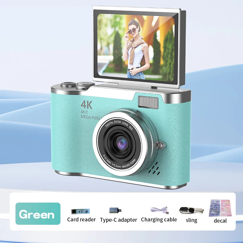 Appareil Photo Numérique Compact 1080P – Zoom 8x, Écran Rabattable 180°, Selfie, Cadeau