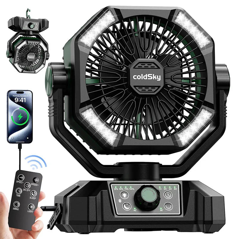 Ventilateur de camping rechargeable 8 vitesses LED – CLEVI Paris