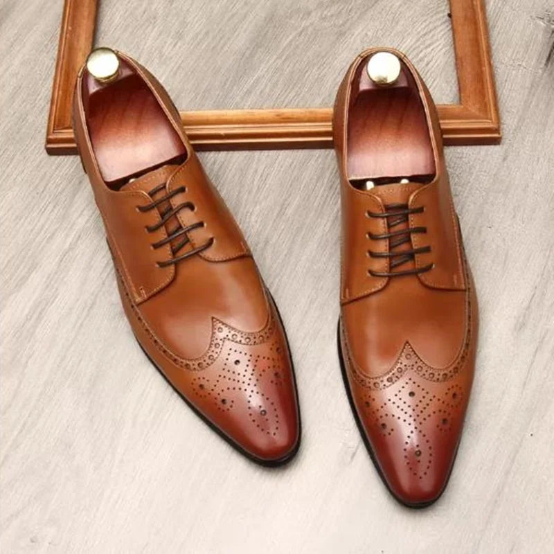 Brogue Homme Cuir Vachette Style Britannique Bout Pointu – CLEVI Paris
