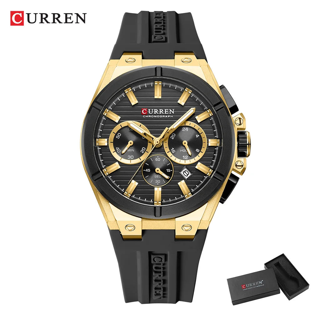 Montre Quartz Homme CURREN 8487 – Chronographe, Bracelet Silicone & Écrin | 5 Coloris