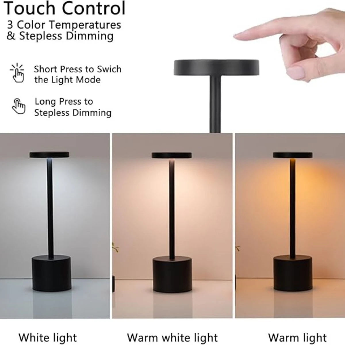 Lampe de Bureau LED d’Ambiance Tactile & Dimmable — USB Rechargeable, Blanc Chaud | CLEVI Paris