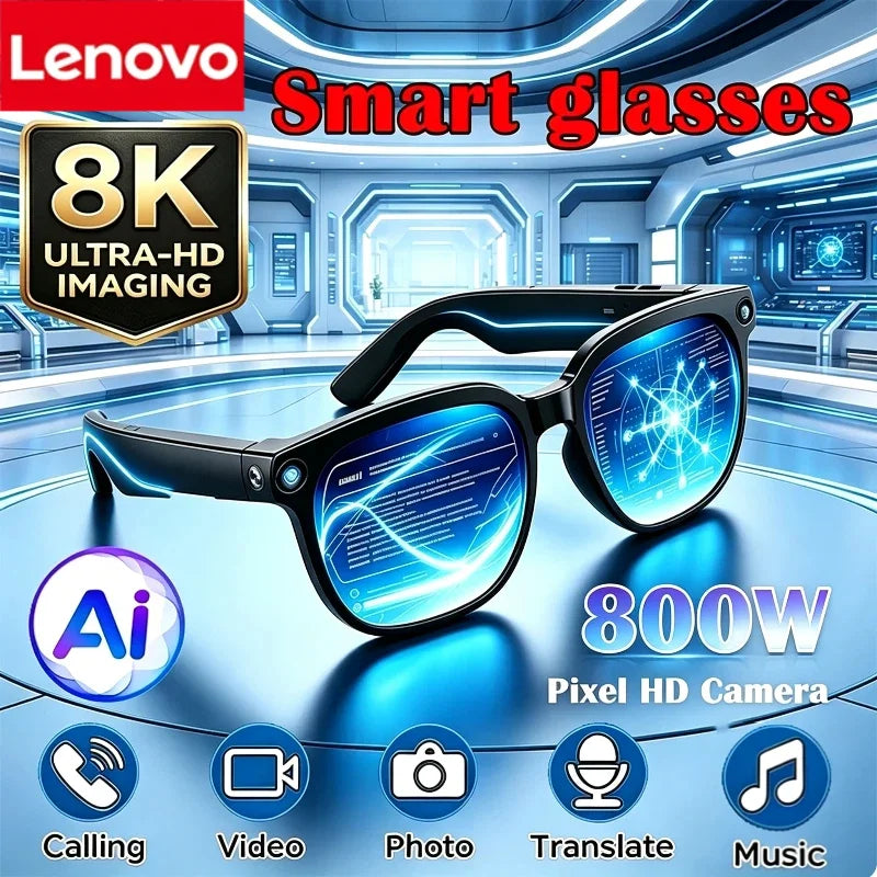 Lunettes Connectées Lenovo Smart AI – Caméra 8MP Bluetooth Traduction IA Assistant Vocal Appels Photo Vidéo Unisexe – CLEVI Paris