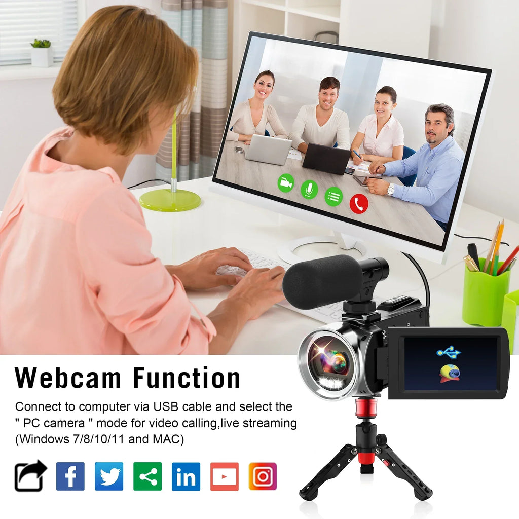 Caméscope AEVYVKV 4K 48MP – Stabilisation EIS, Zoom 18x, Micro Intégré, Portable, Idéal Débutants & Étudiants – CLEVI Paris