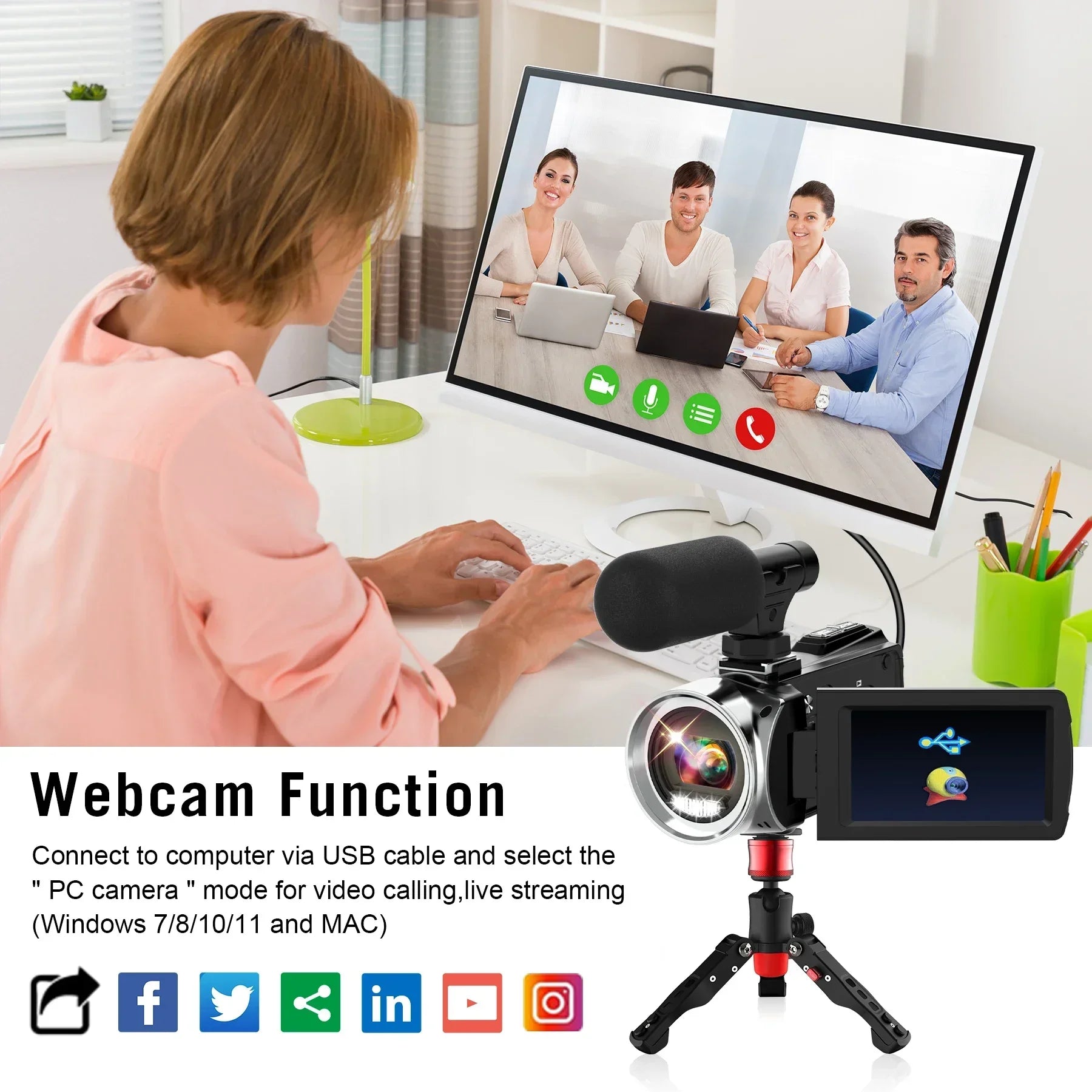 Caméscope AEVYVKV 4K 48MP – Stabilisation EIS, Zoom 18x, Micro Intégré, Portable, Idéal Débutants & Étudiants – CLEVI Paris
