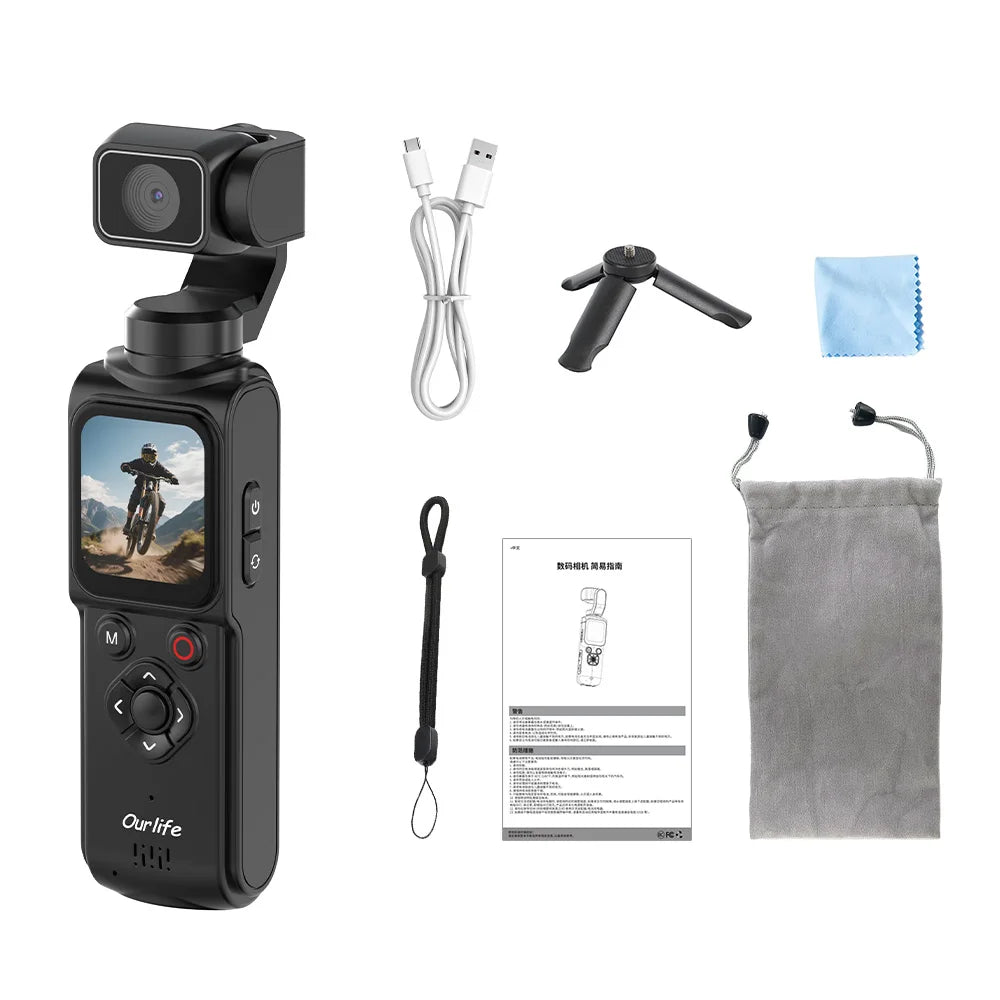 Caméra Sport 4K Ourlife M105 – Suivi Facial 330°, Gimbal, Écran Tactile 1,72" & 64 MP – CLEVI Paris