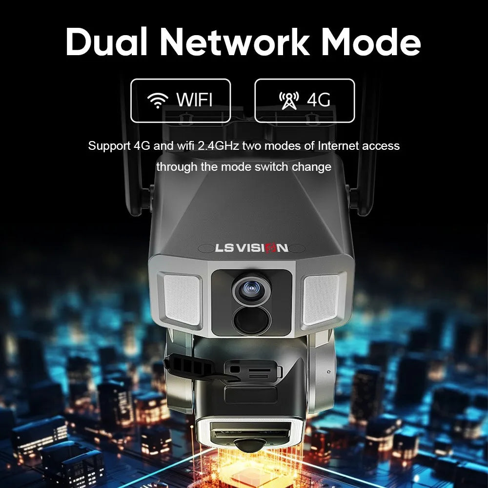 Caméra Solaire Extérieure LS VISION 12MP 6K Triple Objectif Zoom 10x 4G Wi-Fi PTZ IP66 – CLEVI Paris