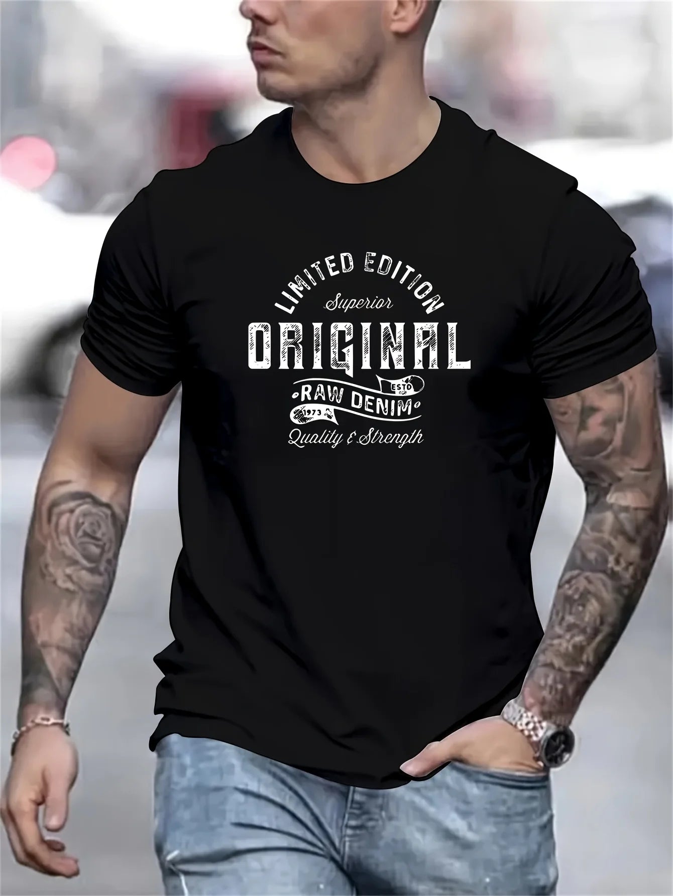 T-Shirt Homme 100% Coton Loose Col Rond Imprimé Lettres Style Américain 18 Coloris – CLEVI Paris