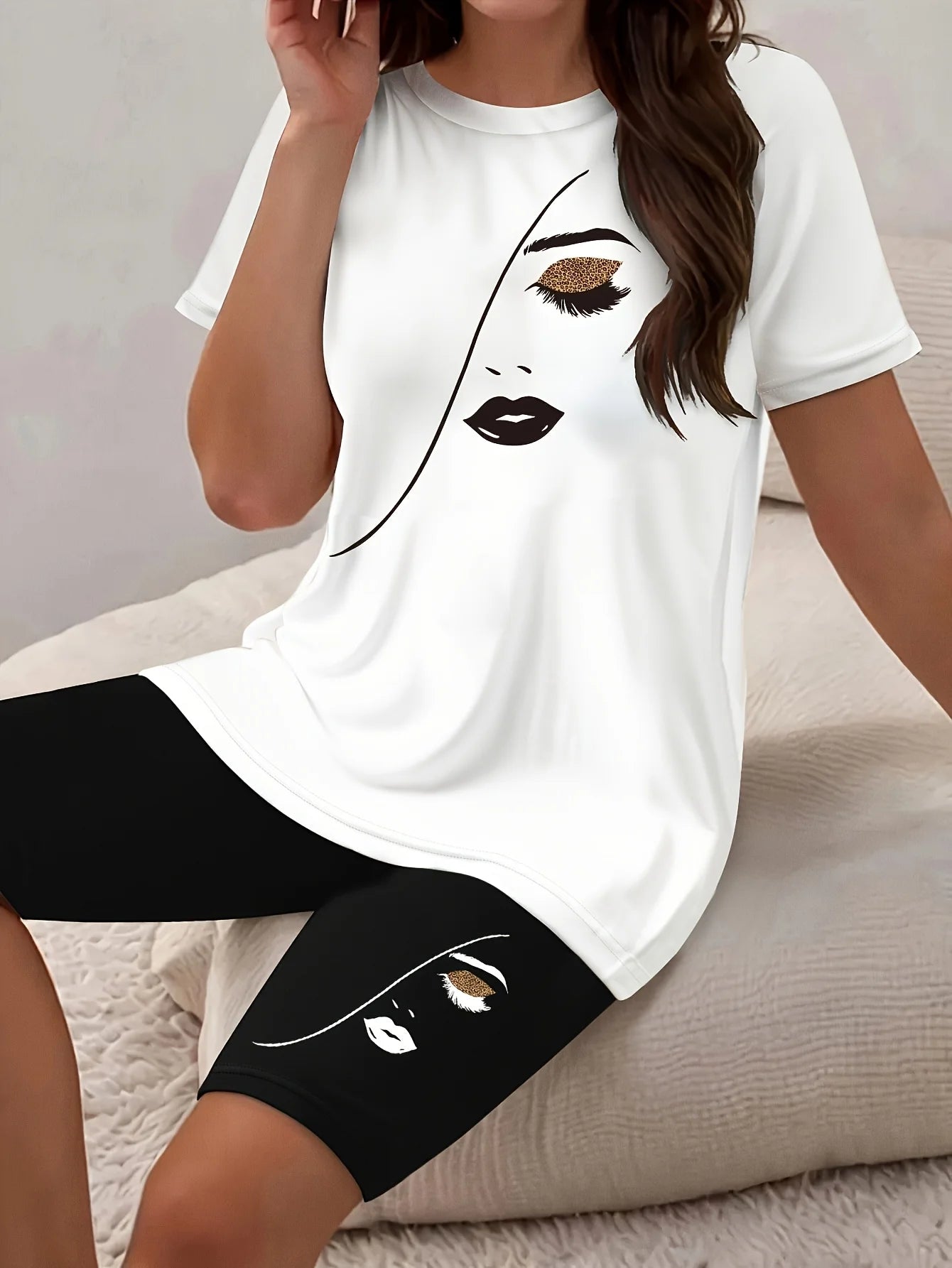 Ensemble 2 Pièces Femme T-Shirt & Short Imprimé Lettres – CLEVI Paris