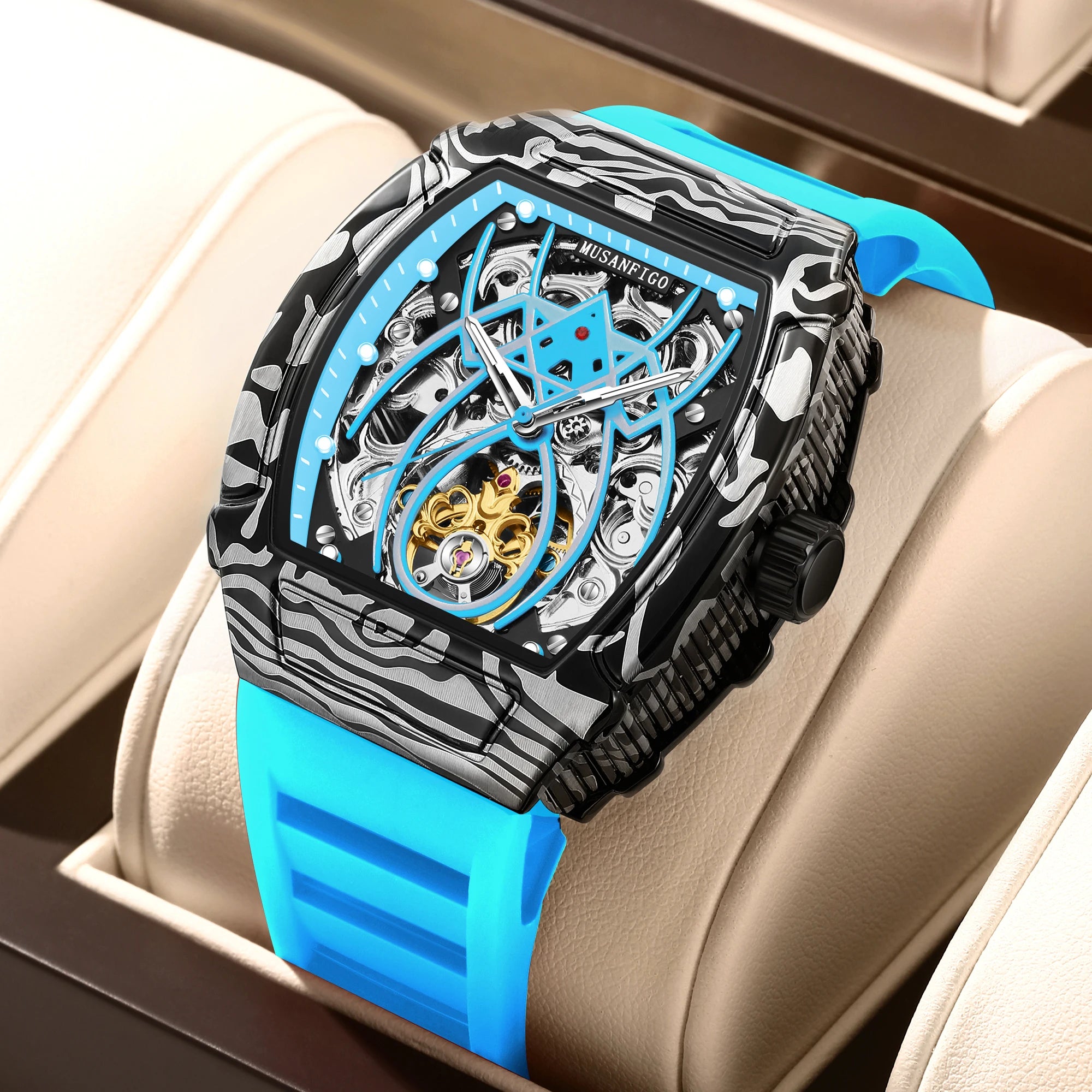 MUSANFIGO Montre Automatique Homme Squelette Tonneau Silicone Lumineux 40mm – CLEVI Paris