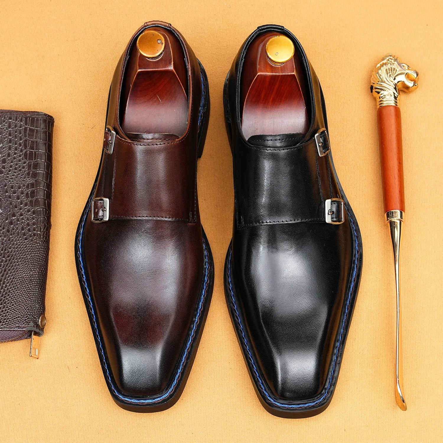 Oxford Homme Cuir Véritable Fait Main Bout Carré Boucle – CLEVI Paris