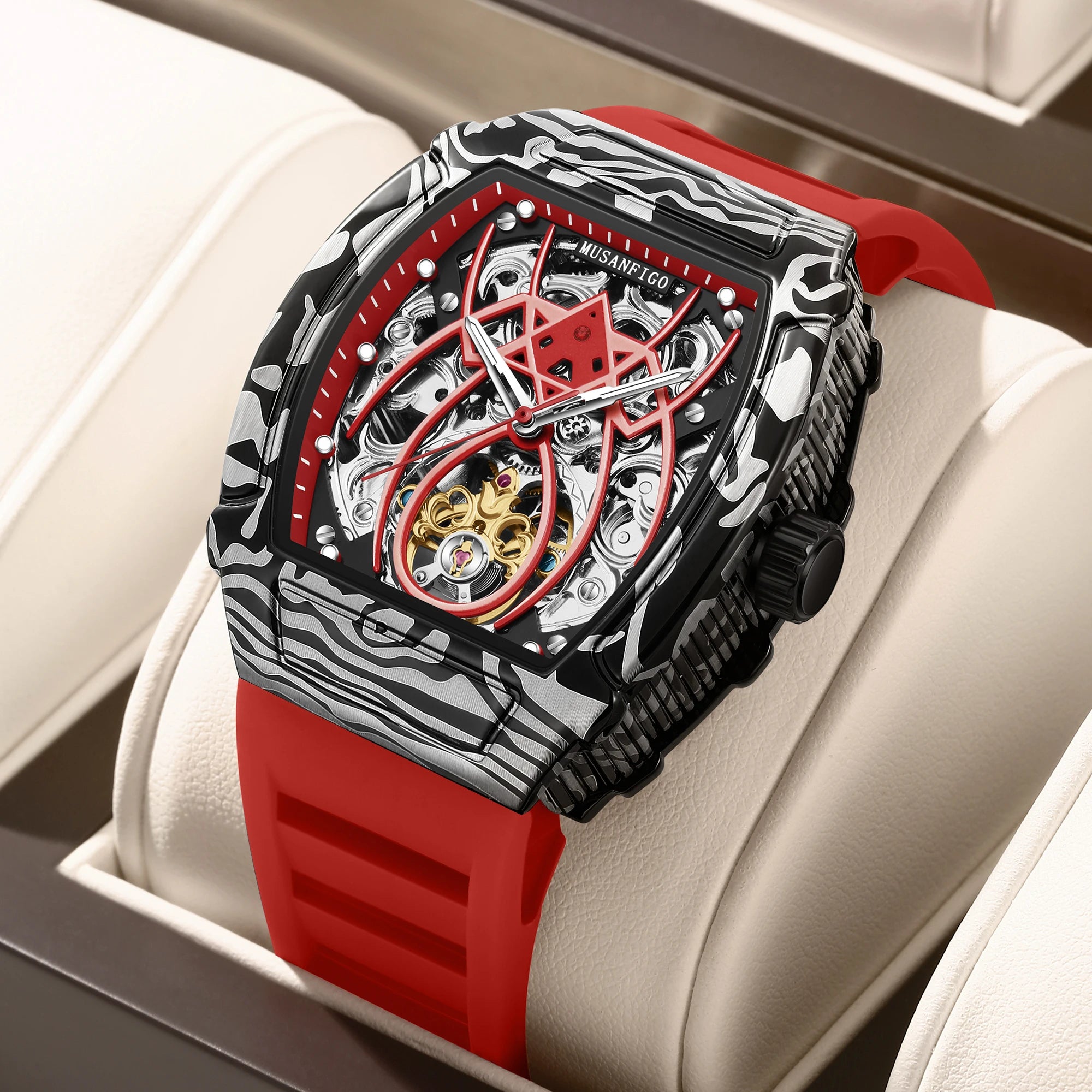 MUSANFIGO Montre Automatique Homme Squelette Tonneau Silicone Lumineux 40mm – CLEVI Paris