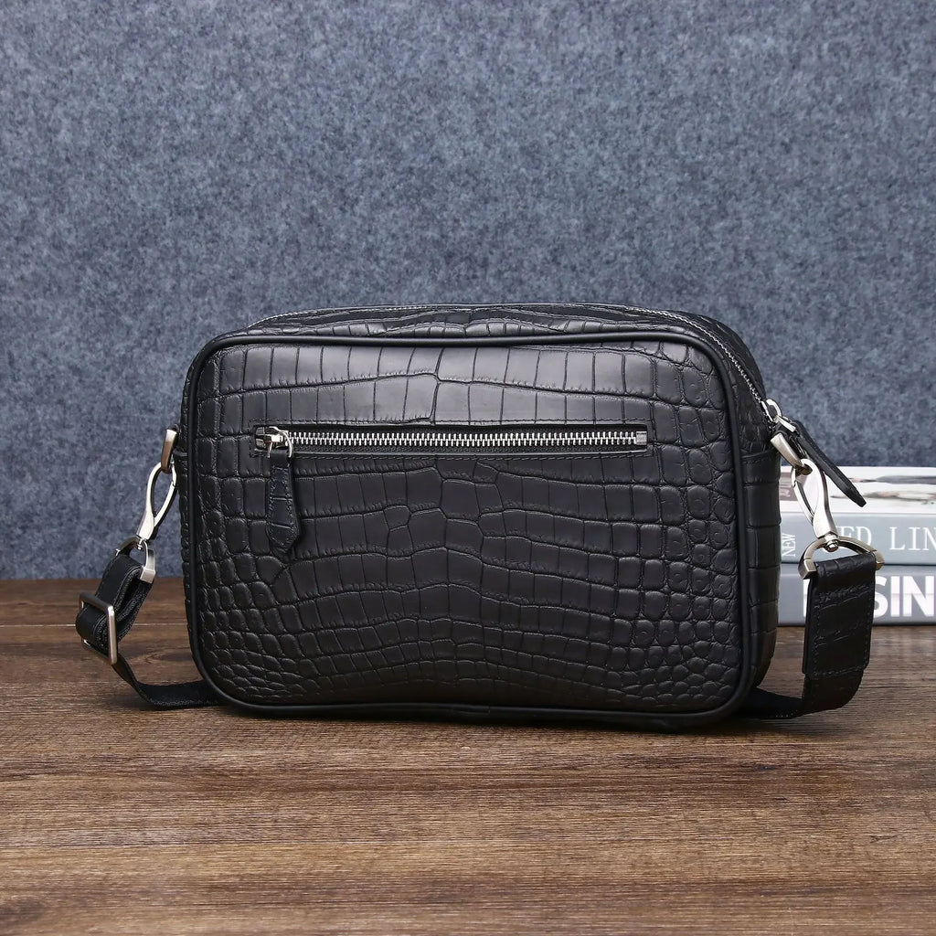 Sacoche Homme Cuir Véritable Motif Alligator 27x18cm – CLEVI Paris