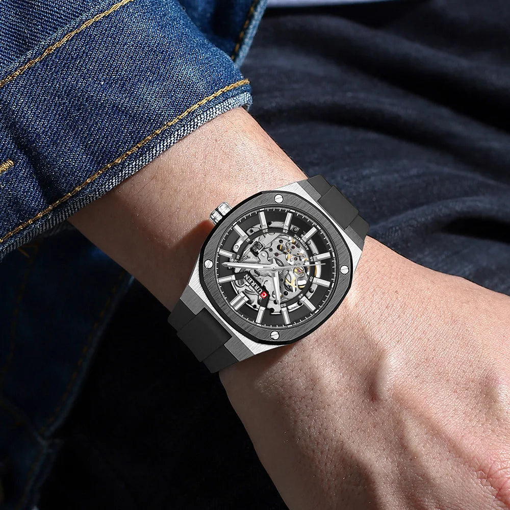 Montre Mécanique Automatique Homme CURREN 8485 – Cadran Squelette Silicone