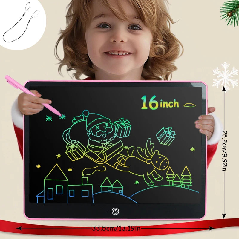 Tablette LCD Écriture 16" Couleur – Ardoise Numérique Effaçable, Jouet Éducatif, Certifiée CE – CLEVI Paris