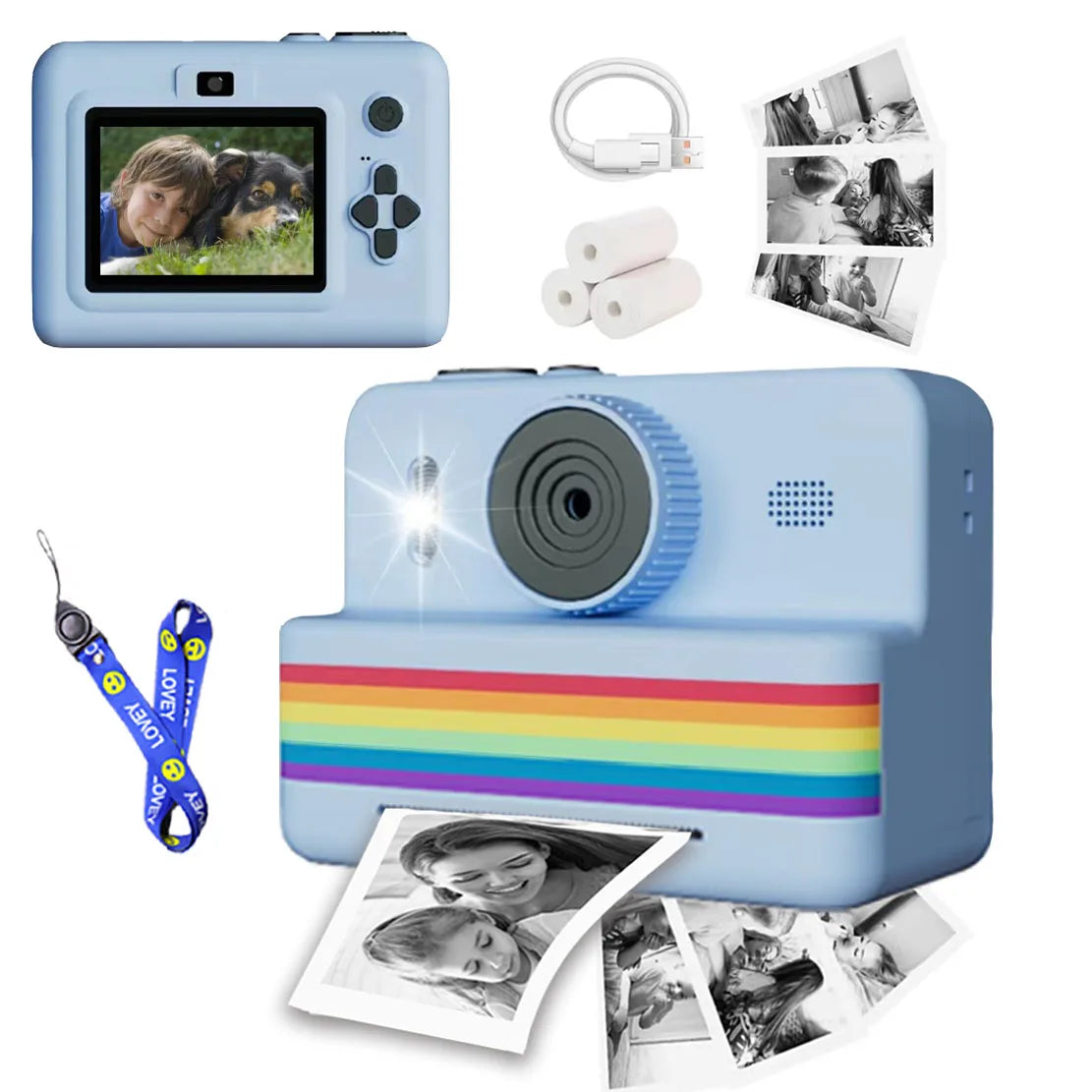 Appareil Photo Enfant P7 – Impression Thermique Instantanée, Écran 2.8", Objectif 180°, 1080P