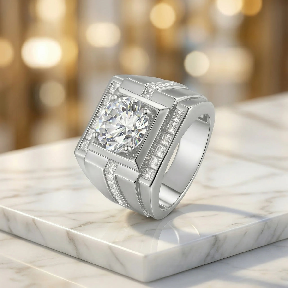 Bague Moissanite Ronde 4CT Argent 925 Plaqué Or – CLEVI Paris