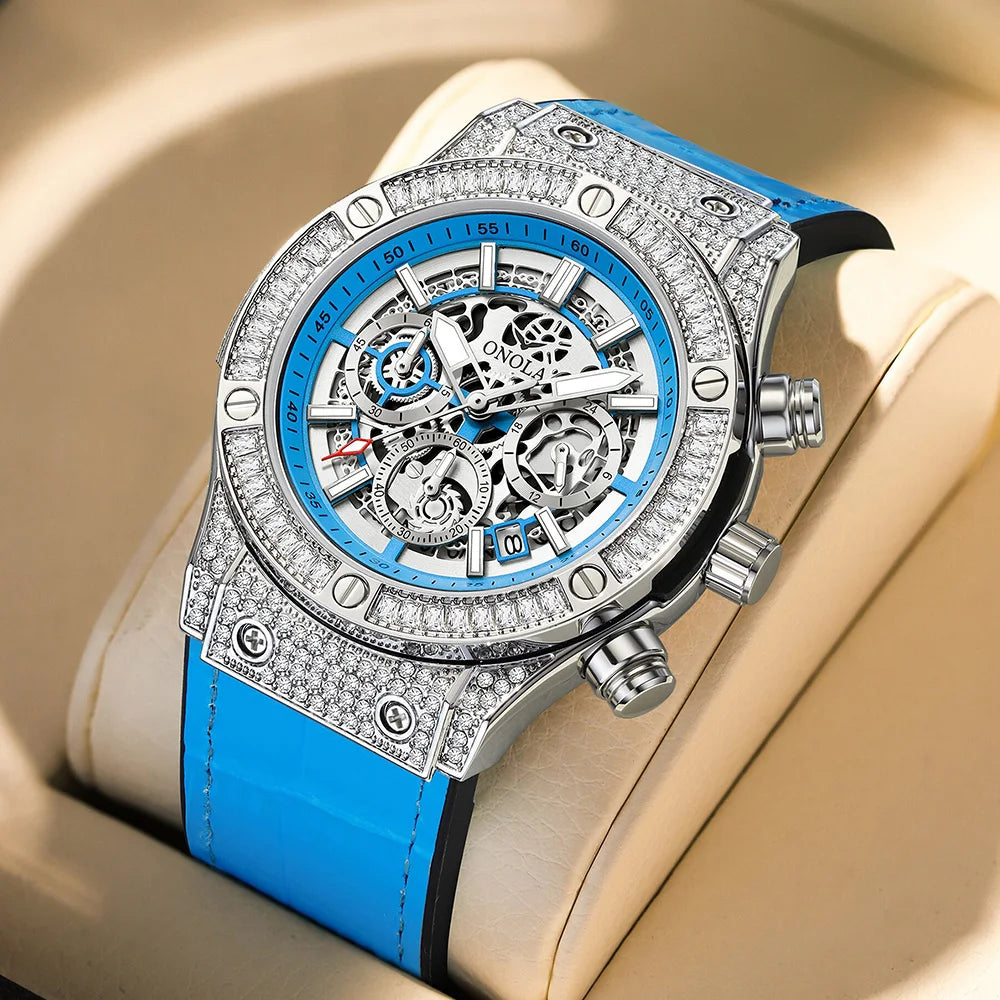 ONOLA ON6856 – Montre Quartz Homme | Diamants, Calendrier, Bracelet Cuir, Étanche 3 Bar