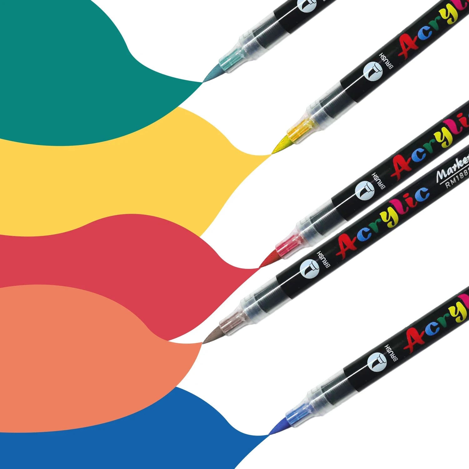 Marqueurs Peinture Acrylique Pointe Pinceau – 12 à 60 Couleurs, Pierre Bois Verre – CLEVI Paris