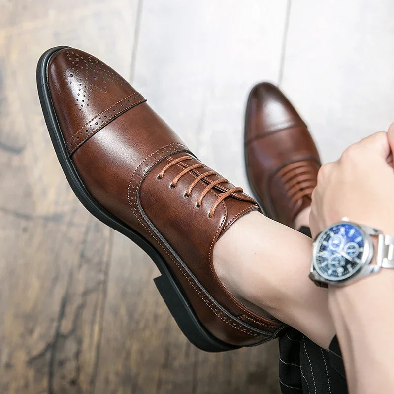 Richelieu Brogue Homme Semelle Rouge Rétro Sculpté Lacets | Business Mariage EU 38-48