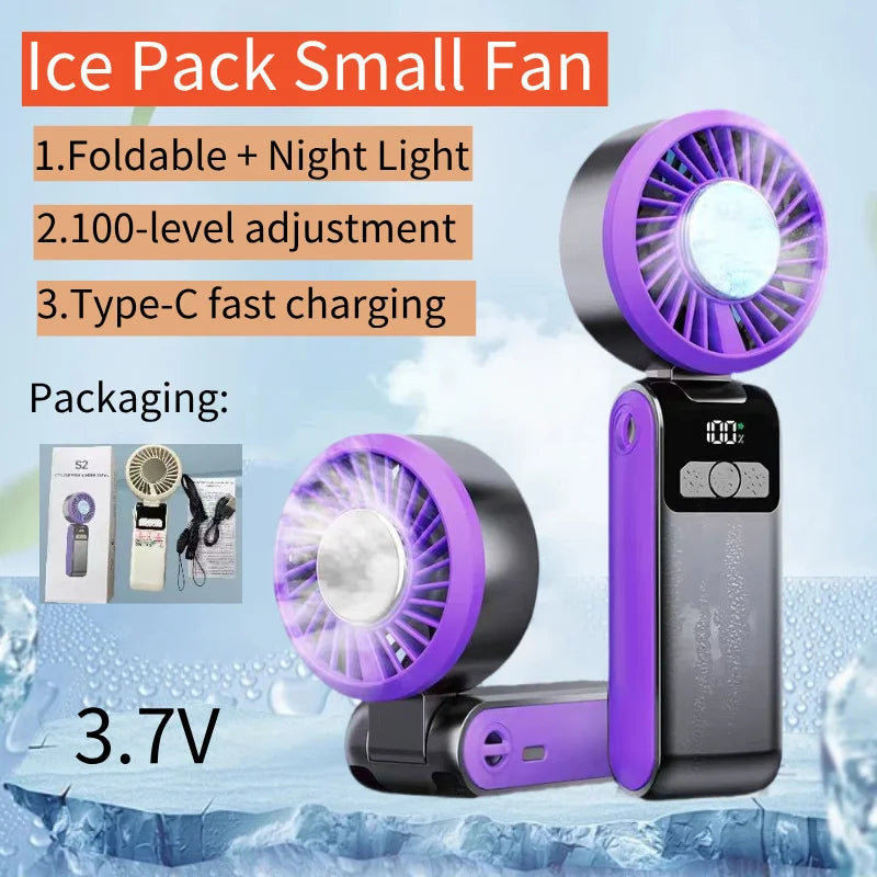 Ventilateur Portable Pliable Ice Pack | 100 Vitesses LED Affichage TYPE-C Lanyard – CLEVI Paris