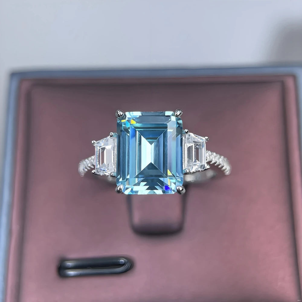 Bague Femme Aigue-Marine Taille Émeraude Argent 925 – CLEVI Paris
