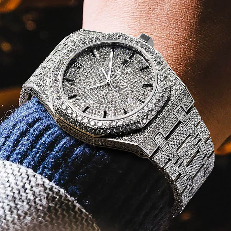 Montre Homme PINDU – Moissanite Full Diamond, Mécanique Automatique, Acier Inoxydable, Calendrier, Étanche 3 ATM – CLEVI Paris