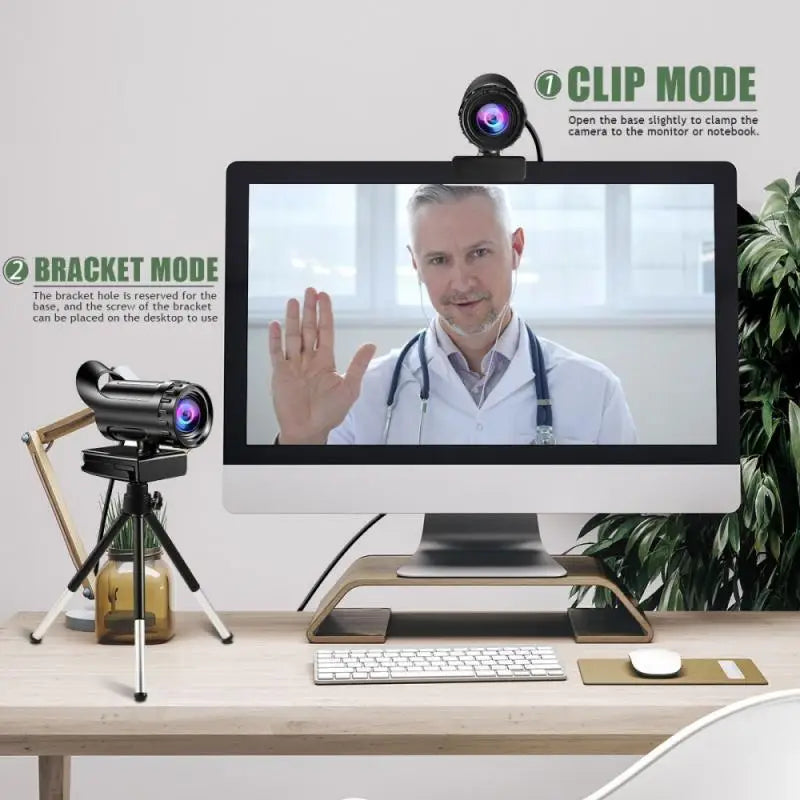 Webcam USB 4K Autofocus – Micro Intégré, Trépied Inclus, Plug & Play, Streaming & Conférence