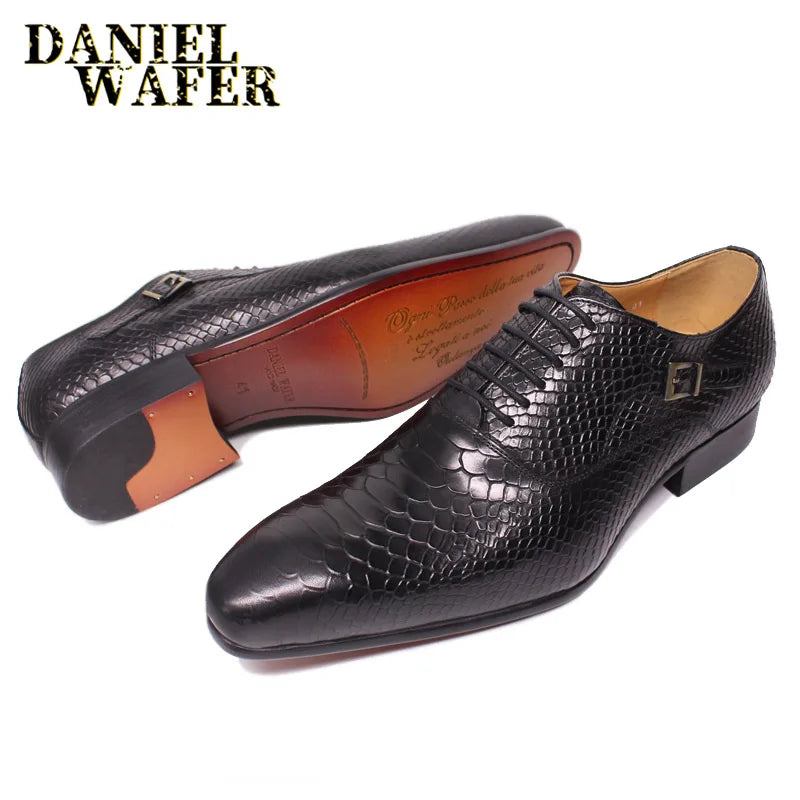 Oxford Homme Cuir Imprimé Serpent Bout Pointu Lacets Business Mariage 4 Coloris – CLEVI Paris
