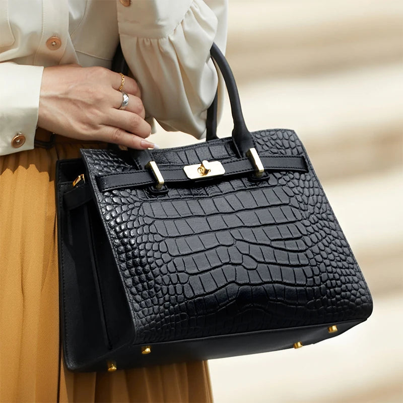 Sac Tote Femme Cuir Véritable – Style Business | Bandoulière | Motif Animal | 4 Coloris