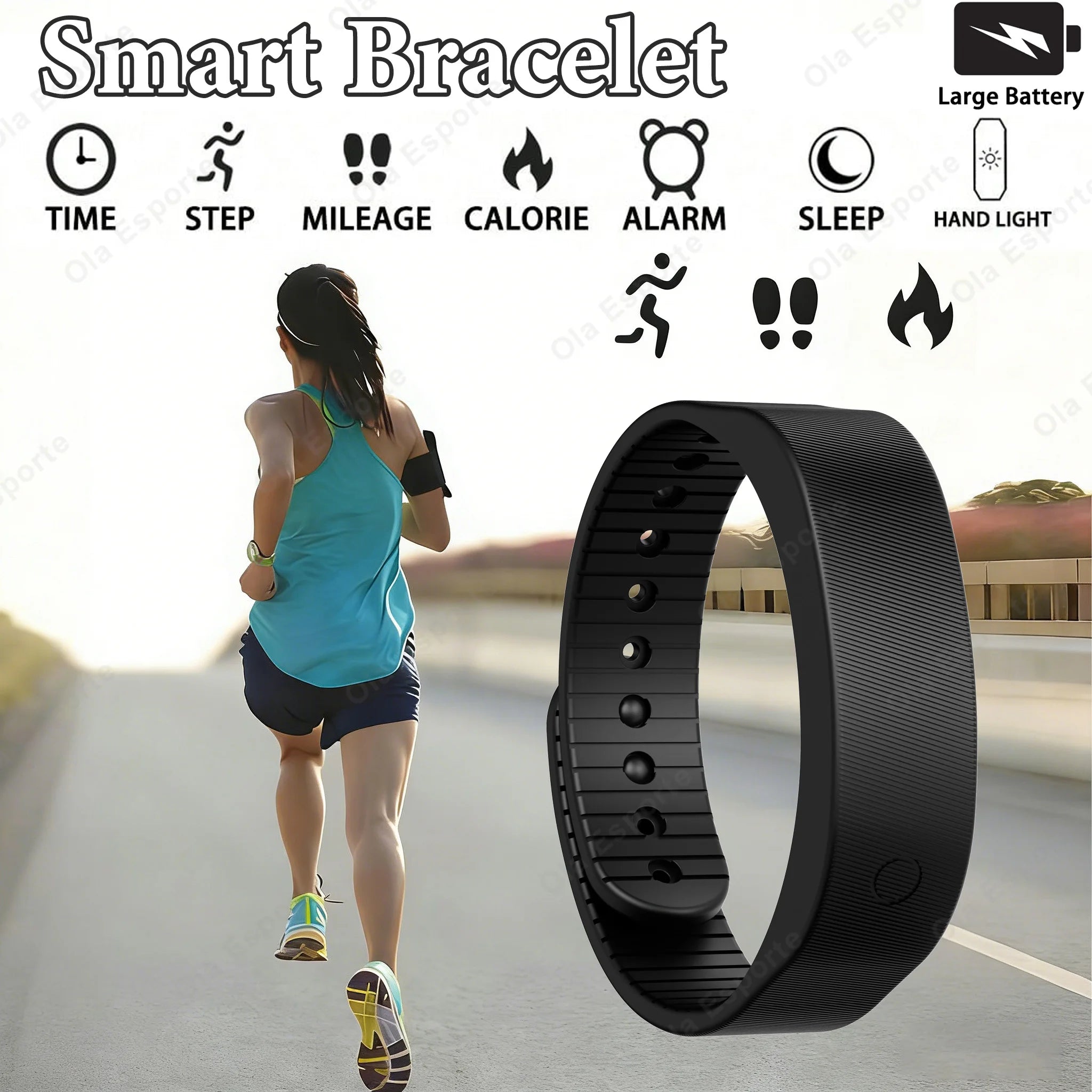 Bracelet Connecté Ola Esporte HT30 — LED 1.46", Podomètre, Sommeil, Alarme Vibrante, Étanche | CLEVI Paris