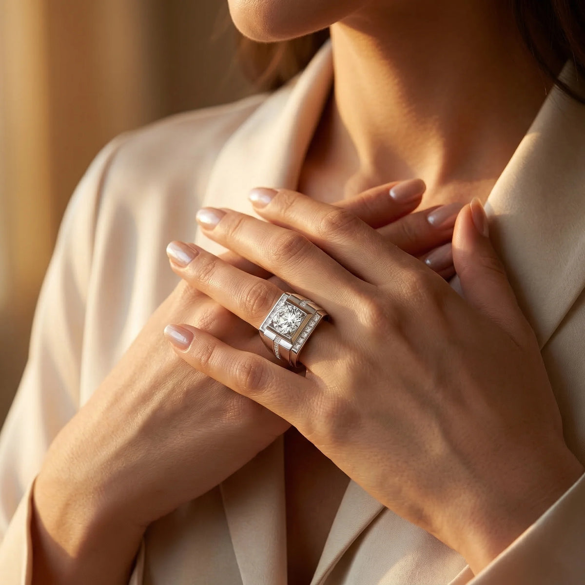 Bague Moissanite Ronde 4CT Argent 925 Plaqué Or – CLEVI Paris