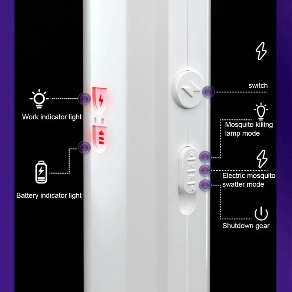 Raquette Anti-Moustiques Électrique 2 en 1 | USB Rechargeable 3000V + Lampe Tue-Insectes – CLEVI Paris