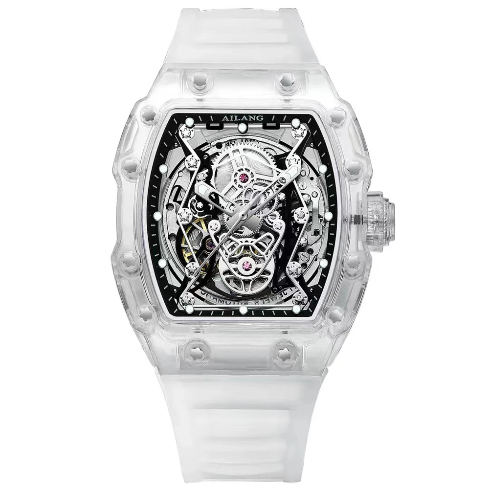AILANG Montre Automatique Homme Squelette Tonneau Bracelet Silicone Lumineux – CLEVI Paris