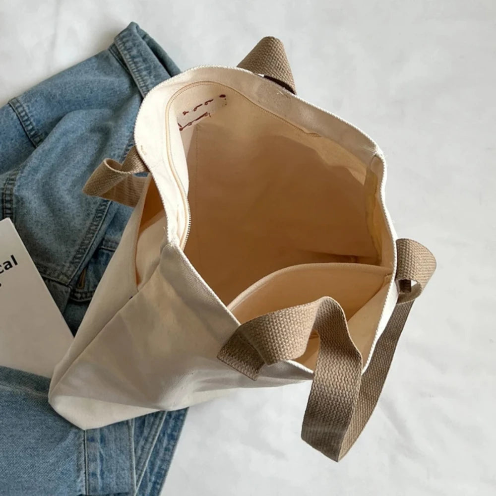 Tote Bag Canvas Souple Grande Capacité — 38x35cm, Unisexe, Blanc Vert Noir | CLEVI Paris