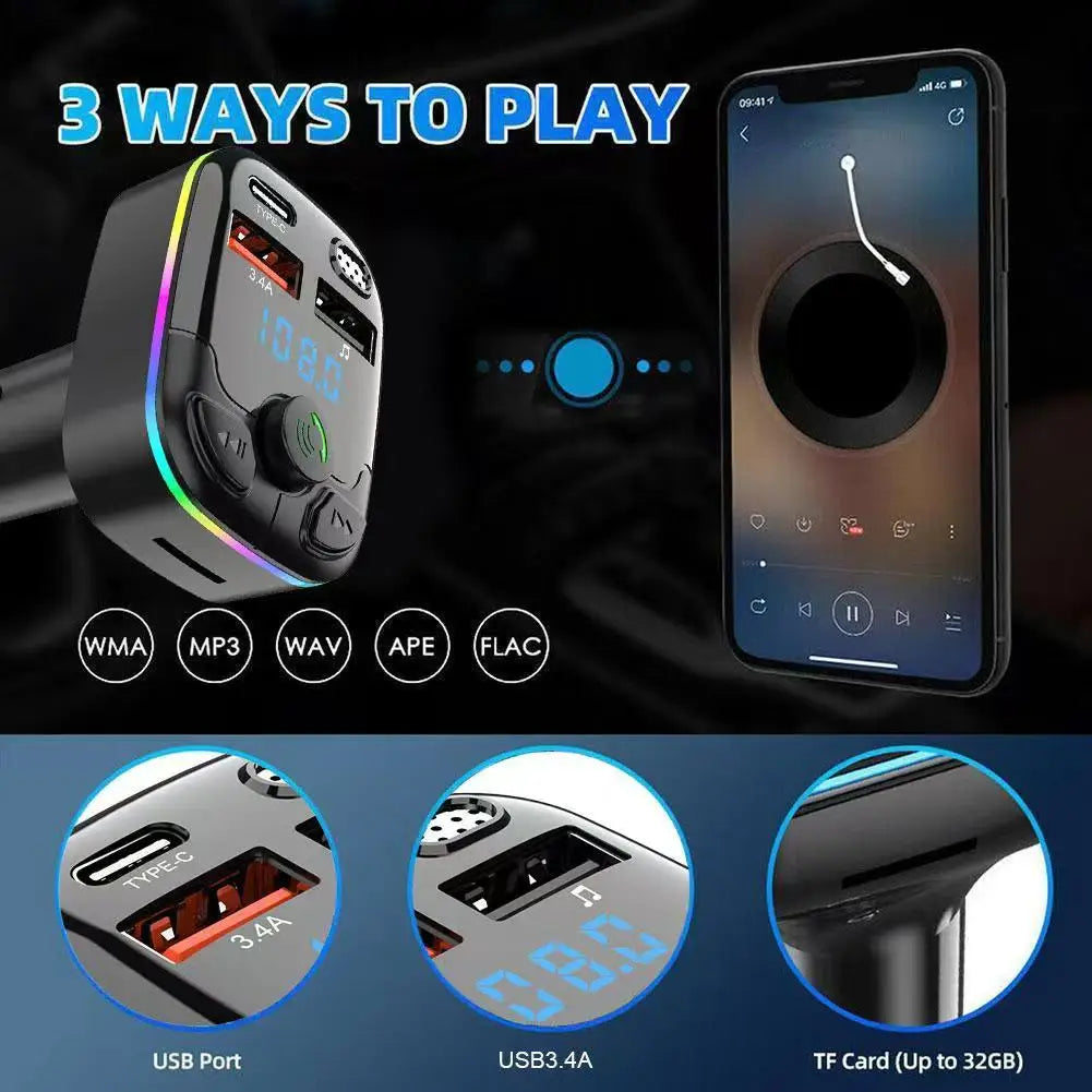 Transmetteur FM Bluetooth 5.0 Voiture – Chargeur USB Type-C & Lecteur MP3