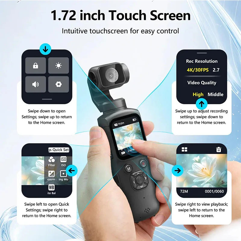 Action Cam 4K WiFi – Rotation 330°, Écran Tactile 1,72", Suivi de Visage, Vlog & Sport – CLEVI Paris