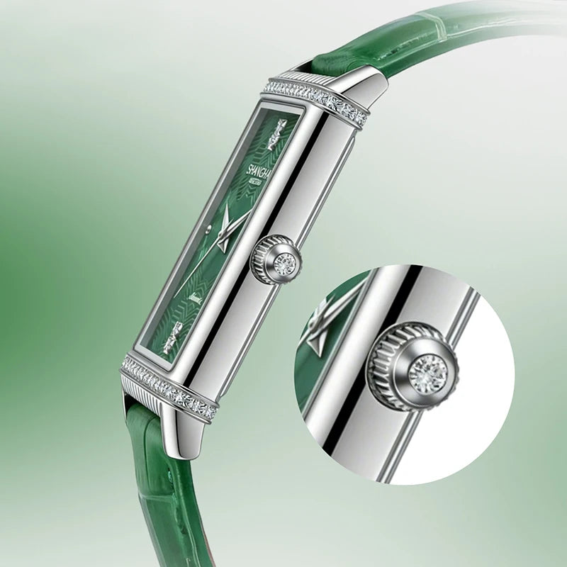 Shanghai Watch 22MT Montre Automatique Femme Rectangulaire Saphir Cuir 25x41mm – CLEVI Paris