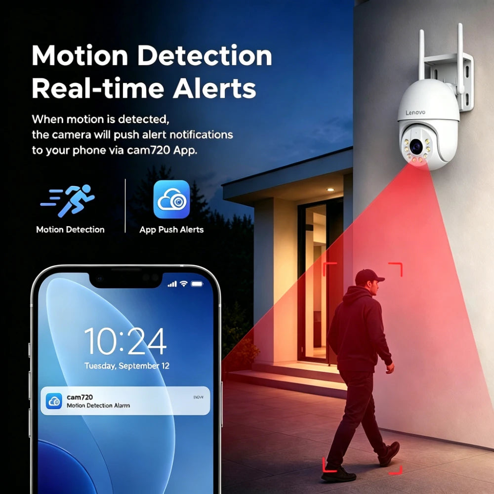 Caméra Surveillance Extérieure Lenovo – 5MP PTZ Zoom 5x Suivi Auto WiFi+RJ45 Vision Nocturne Couleur IP66 Audio Bidirectionnel – CLEVI Paris