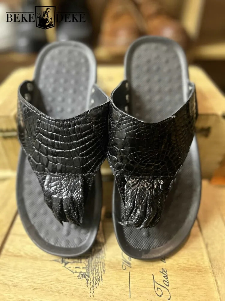 Tongs homme en cuir véritable à bout ouvert – CLEVI Paris
