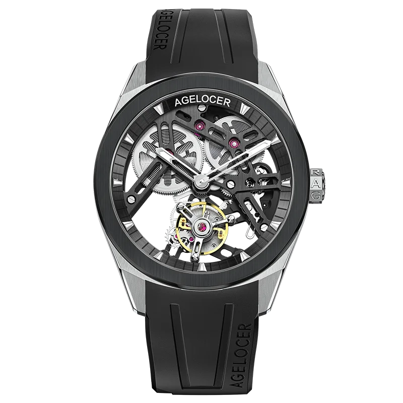 Montre Homme Flying Tourbillon Squelette Lunette Céramique 80h Agelocer Cal.A9001 Prix EID – CLEVI Paris