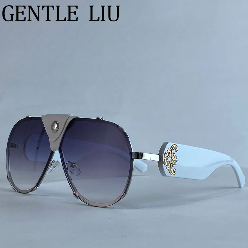 Lunettes de Soleil Steampunk Oversize Vintage Pilot Femme UV400 Cuir GENTLE LIU – CLEVI Paris