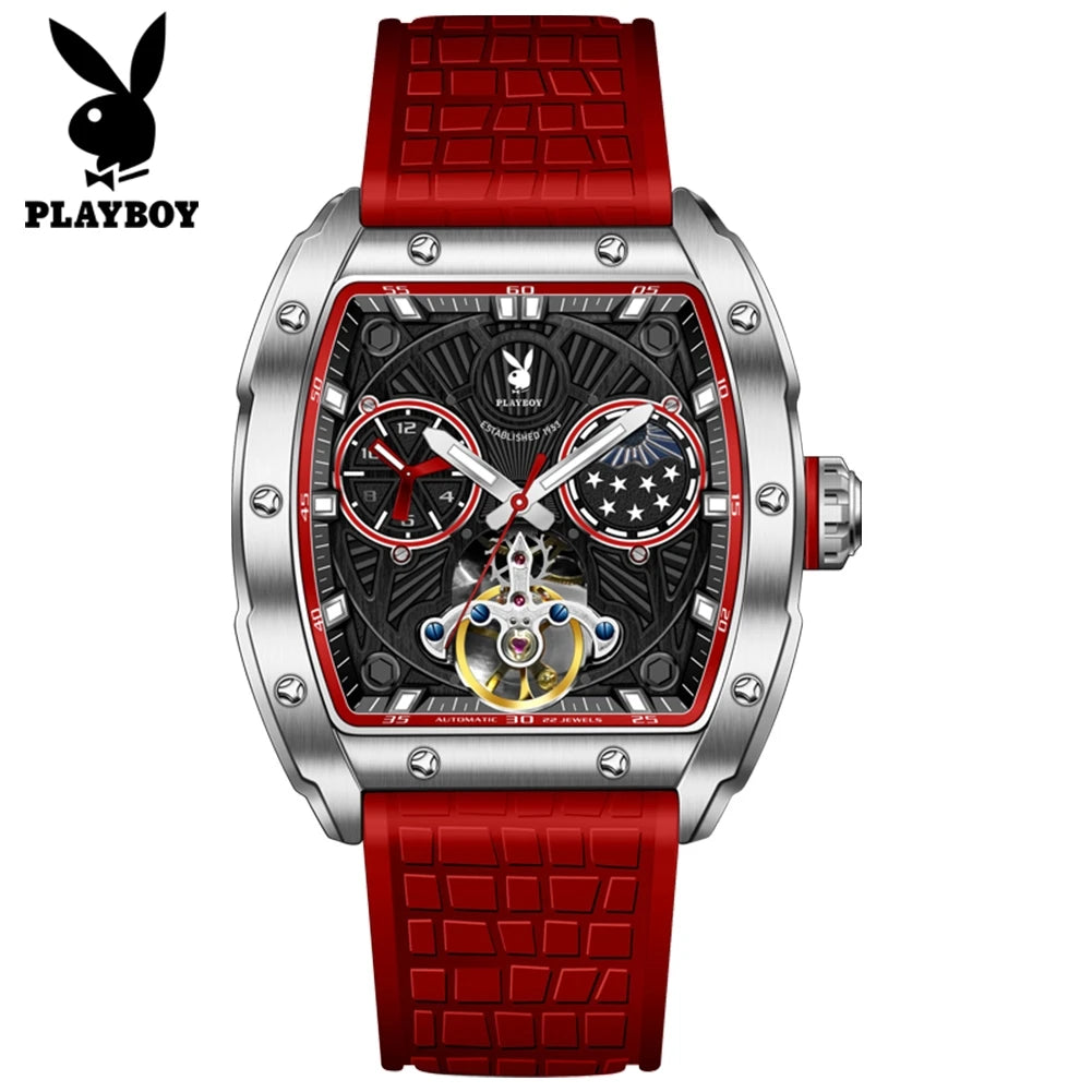 PLAYBOY Montre Automatique Homme Tonneau Flywheel Phase de Lune Lumineux – CLEVI Paris