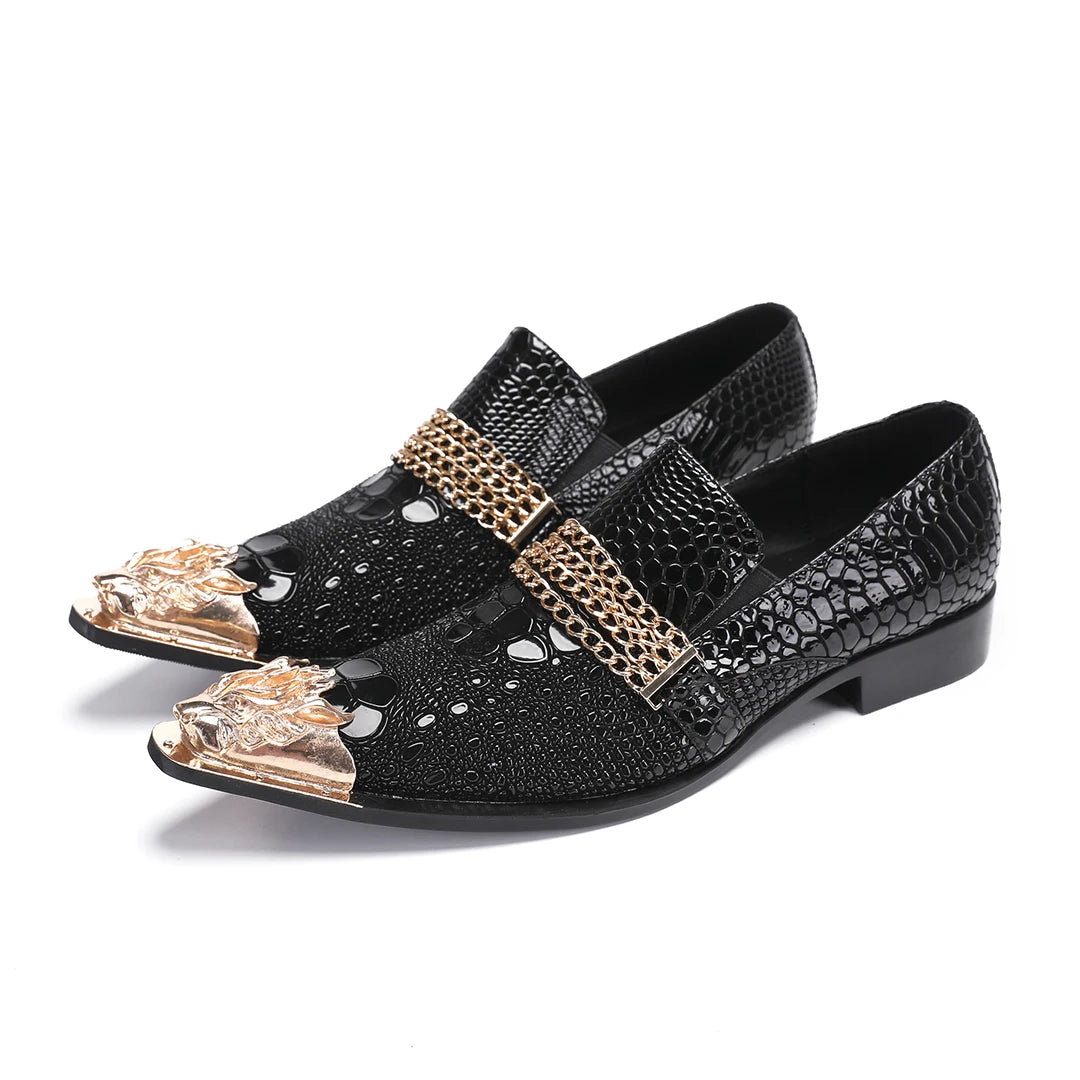 Mocassins Homme Cuir de Vache Motif Python Bout Pointu Slip-On | Business & Mariage EU 36-49
