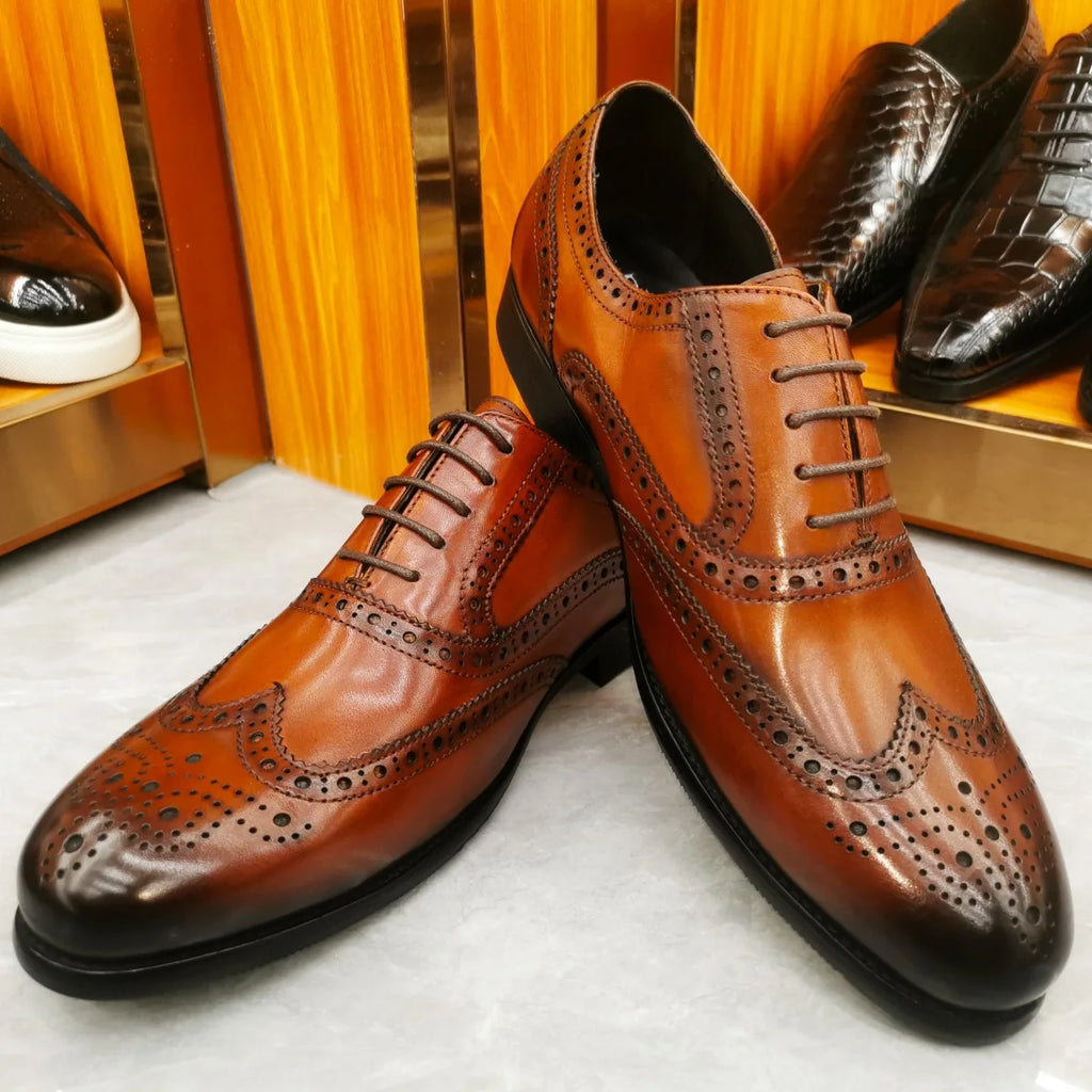 Oxford Brogue Wingtip Homme Cuir de Veau Véritable Imperméable | Business Mariage EU 39-46