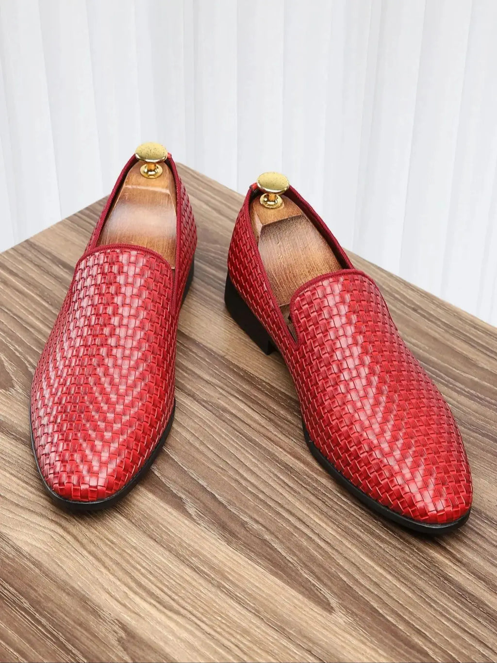 Mocassins Homme Cuir Tressé Rouge Style British Business – CLEVI Paris